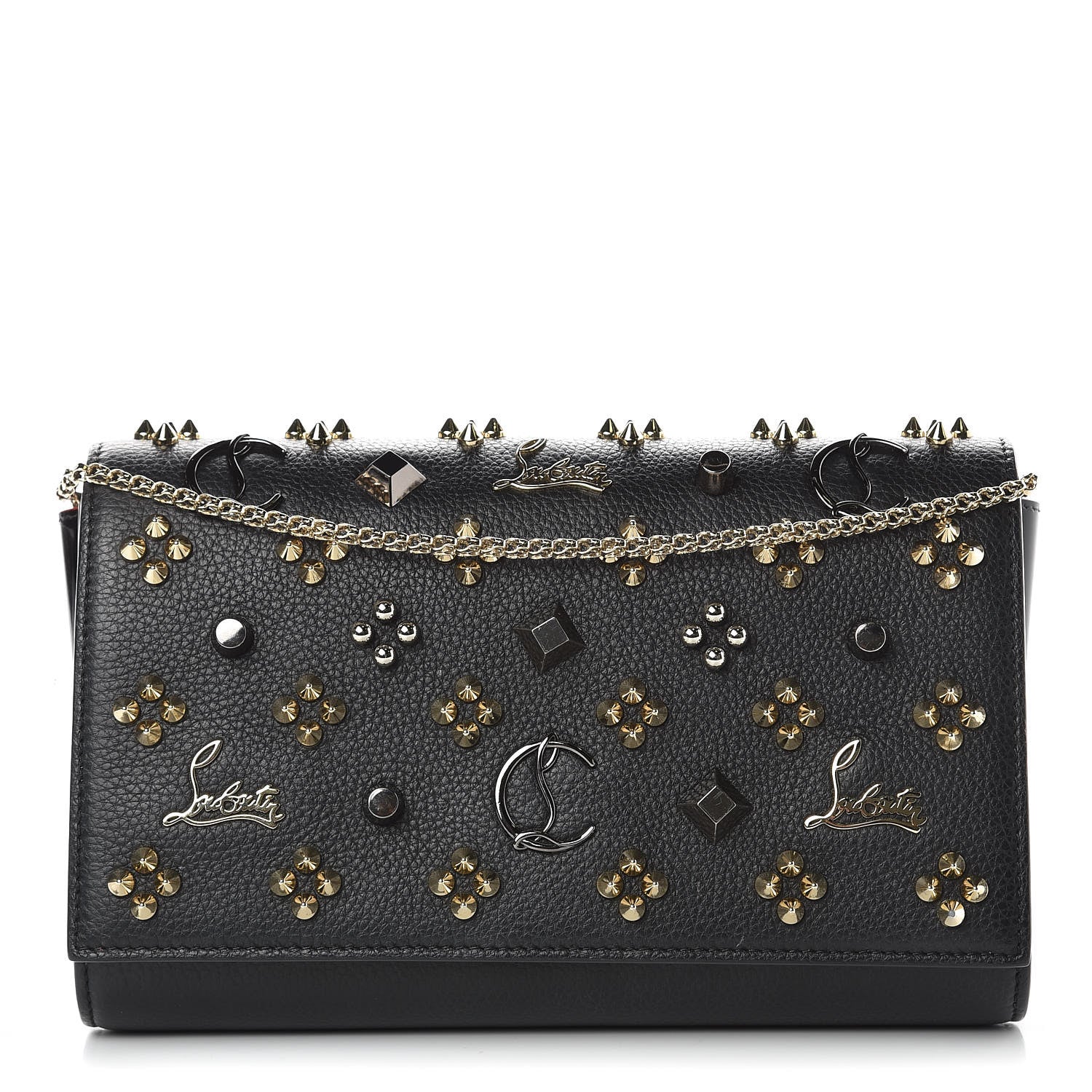 Christian Louboutin Grained Calfskin Spikes Loubinthesky Paloma Wallet On Chain Black Multimetal 1 of 10
