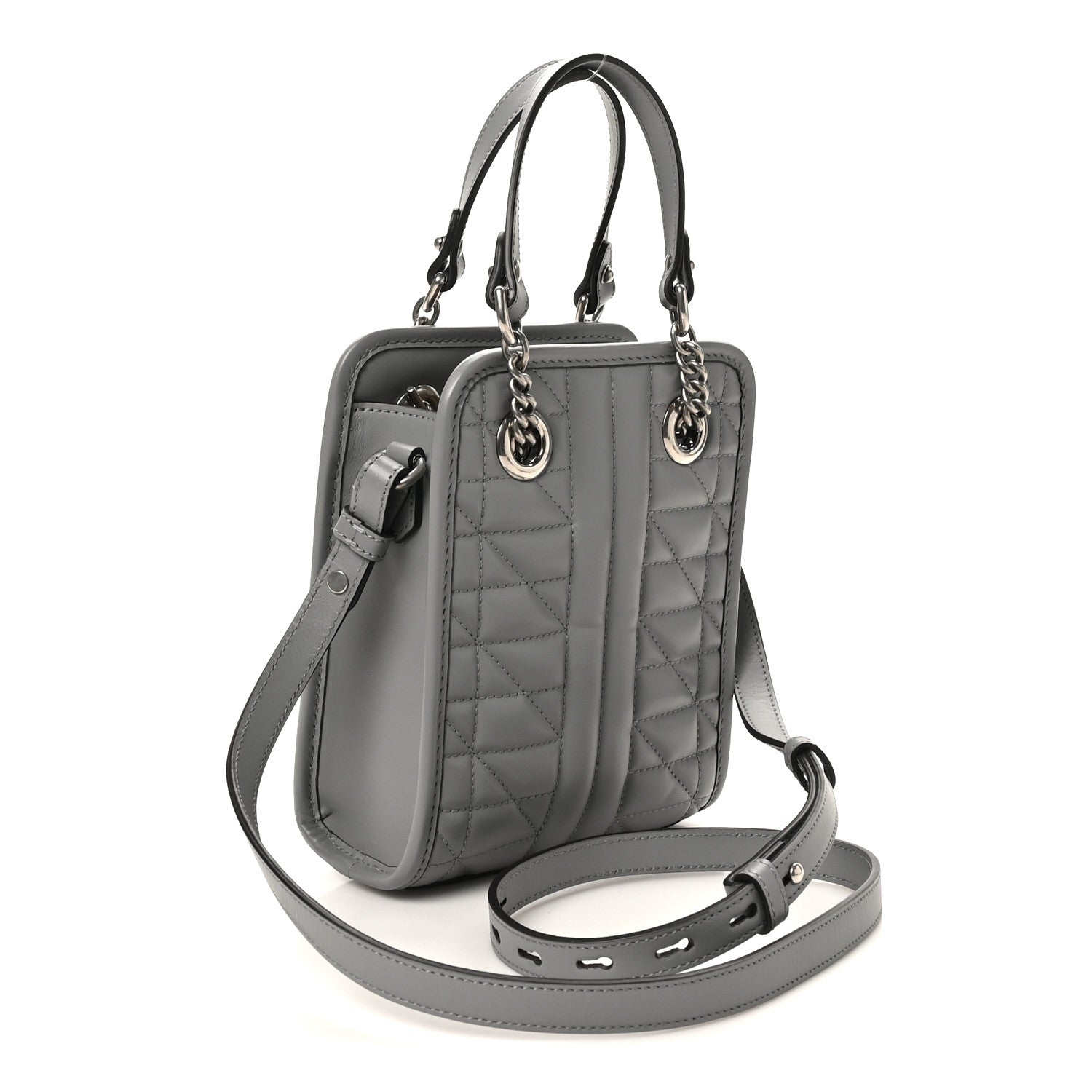 Gucci Calfskin Matelasse Chevron Mini GG Marmont Tote Grey 3 of 9