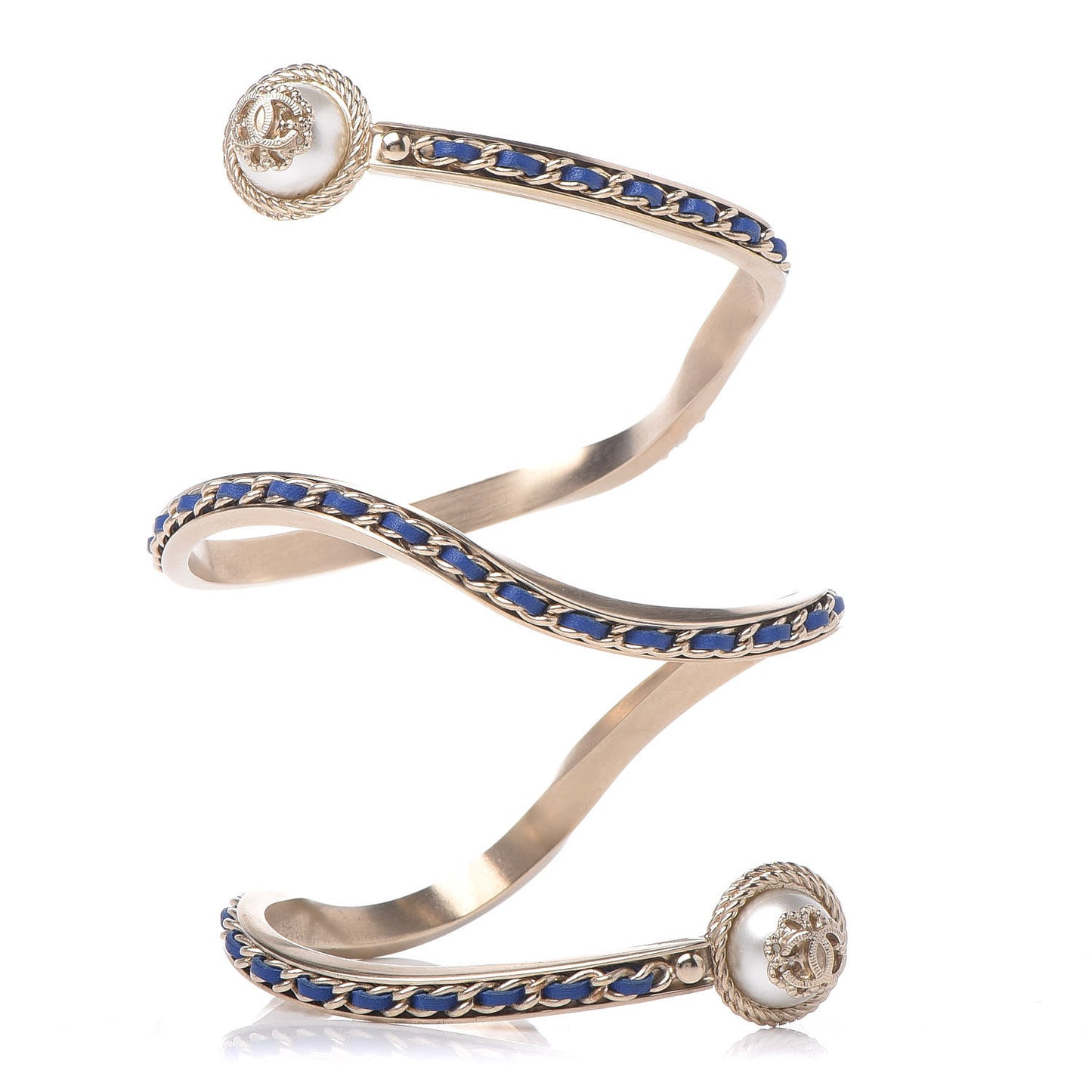 Lambskin Chain Pearl CC Cuff Navy Gold