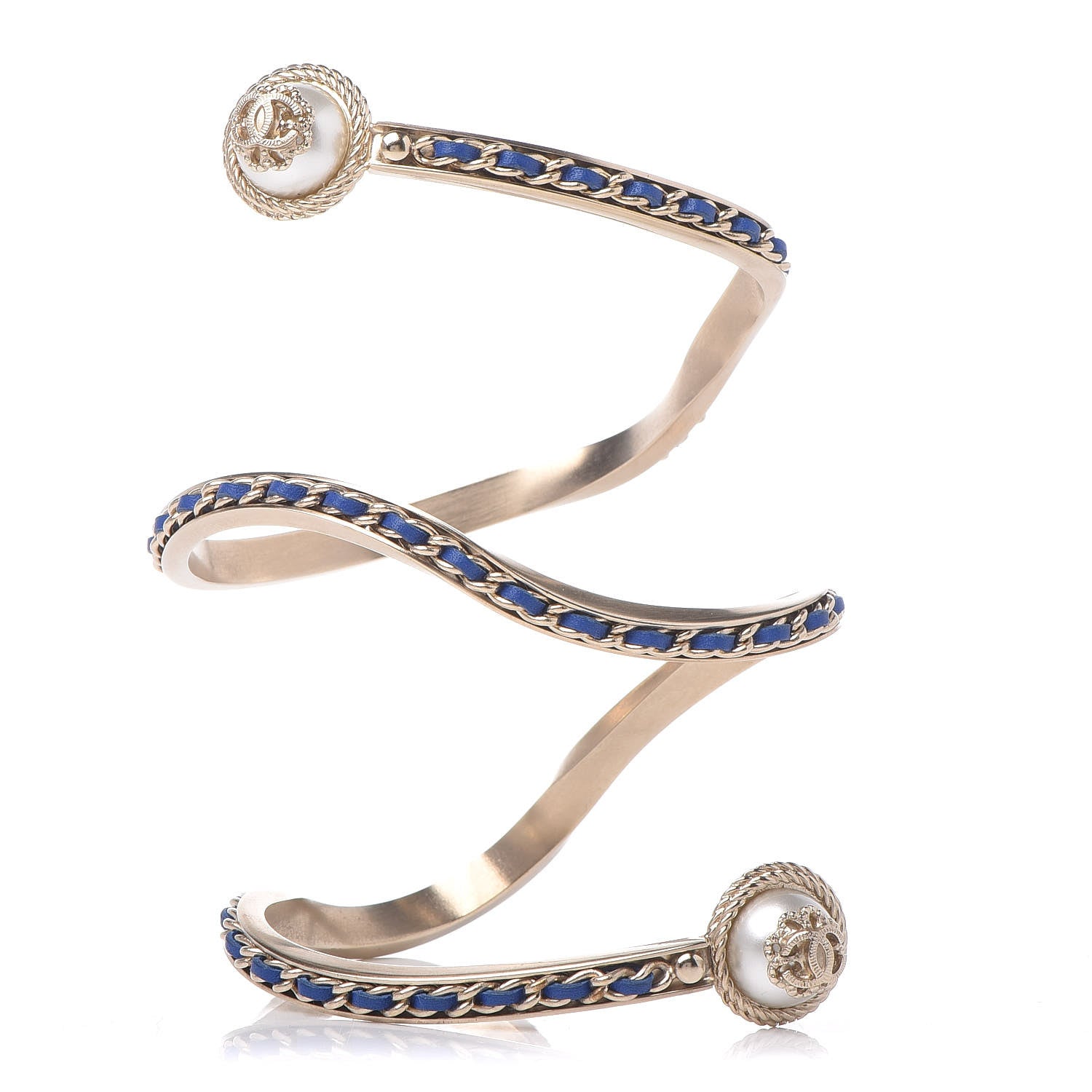 Chanel Lambskin Chain Pearl CC Cuff Navy Gold 1 of 4