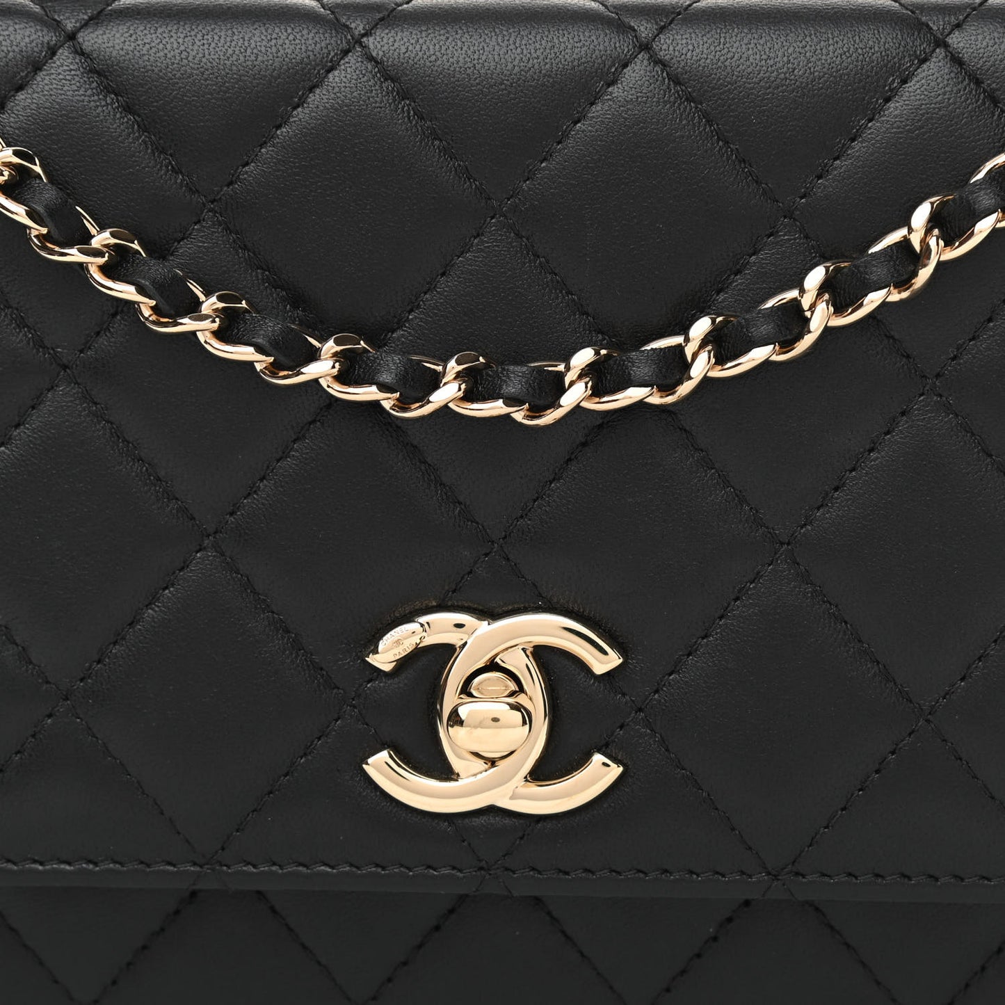 Lambskin Quilted Trendy CC Wallet On Chain WOC Black