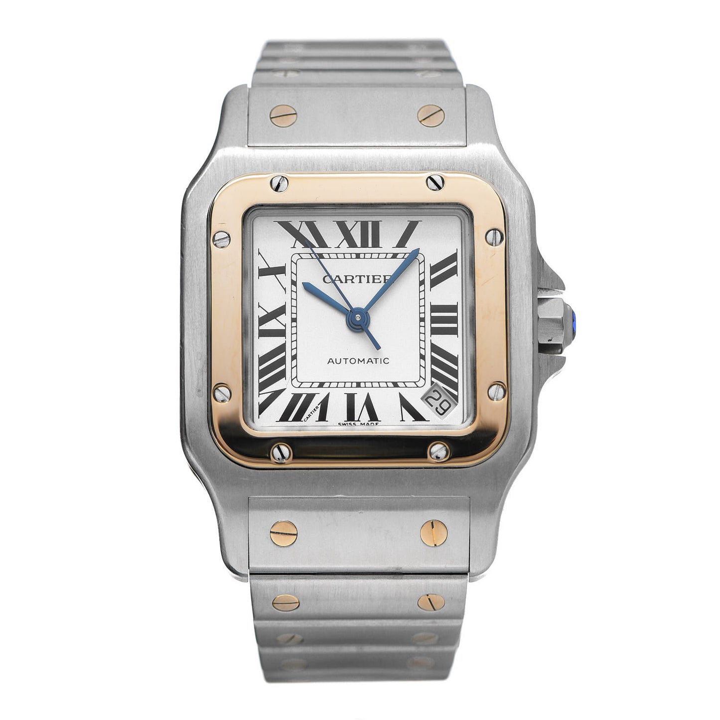 Stainless Steel 18K Yellow Gold 32mm Santos De Galbee Automatic Watch
