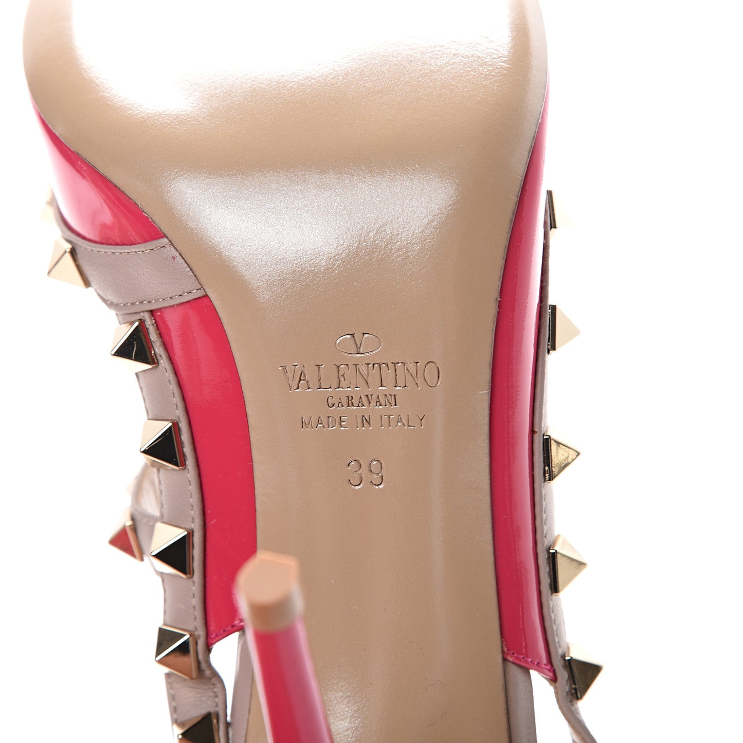 Patent Nappa Rockstud Ankle Strap 100mm Pumps 39 Bouganville Poudre