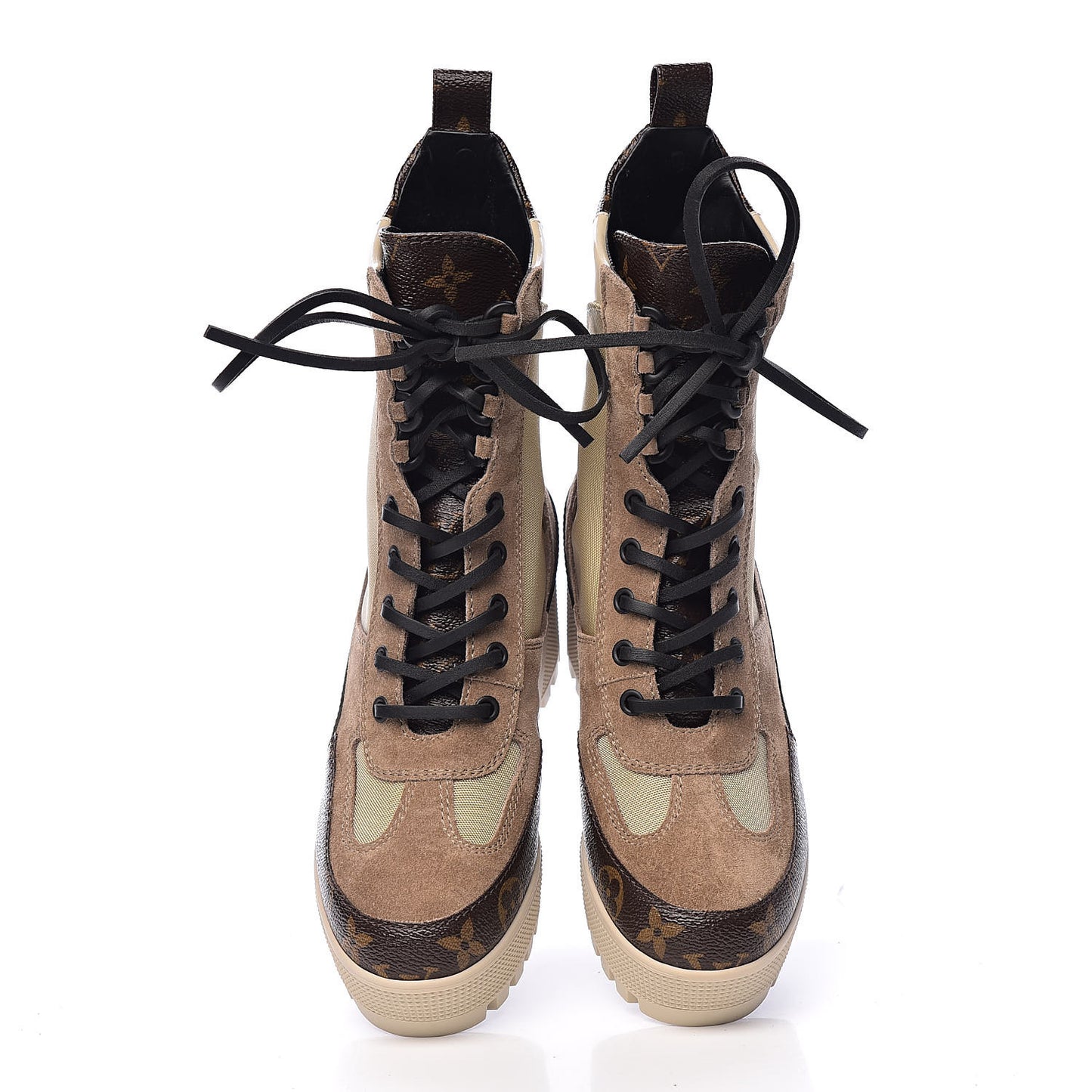 Suede Calfskin Monogram Laureate Platform Desert Boots 35.5 Beige