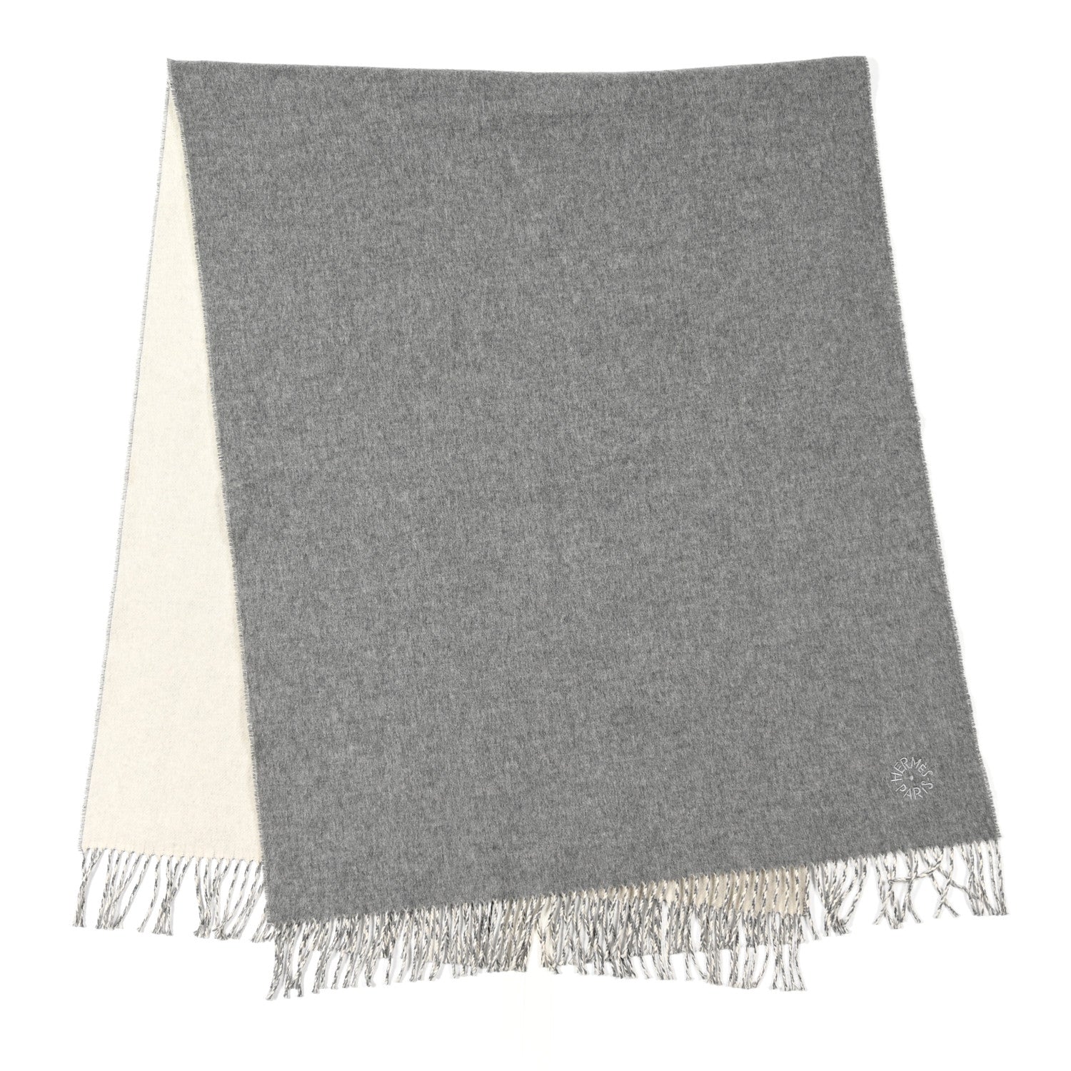 Hermes Cashmere Fringe Muffler Gris Chine 2 of 7
