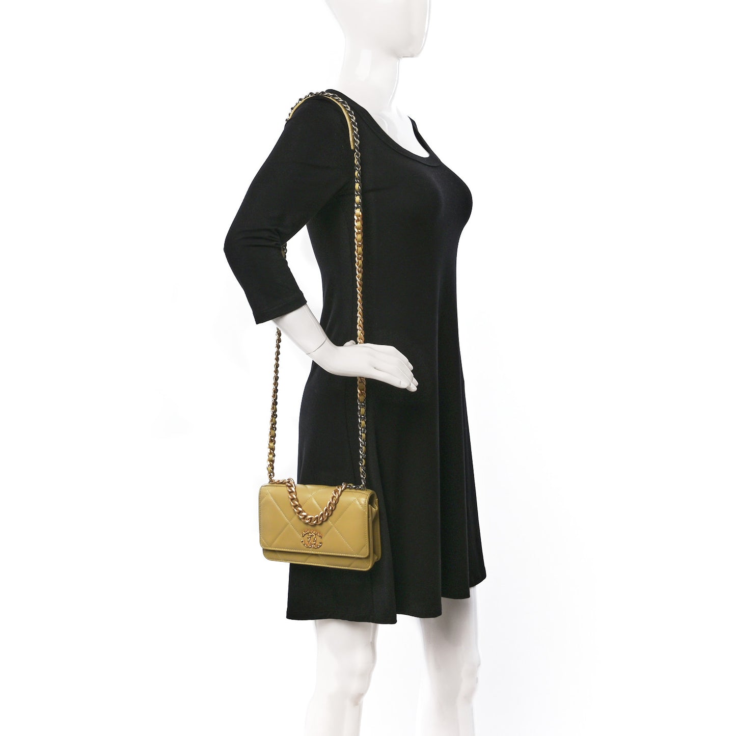 Lambskin Quilted Chanel 19 Wallet On Chain WOC Light Green