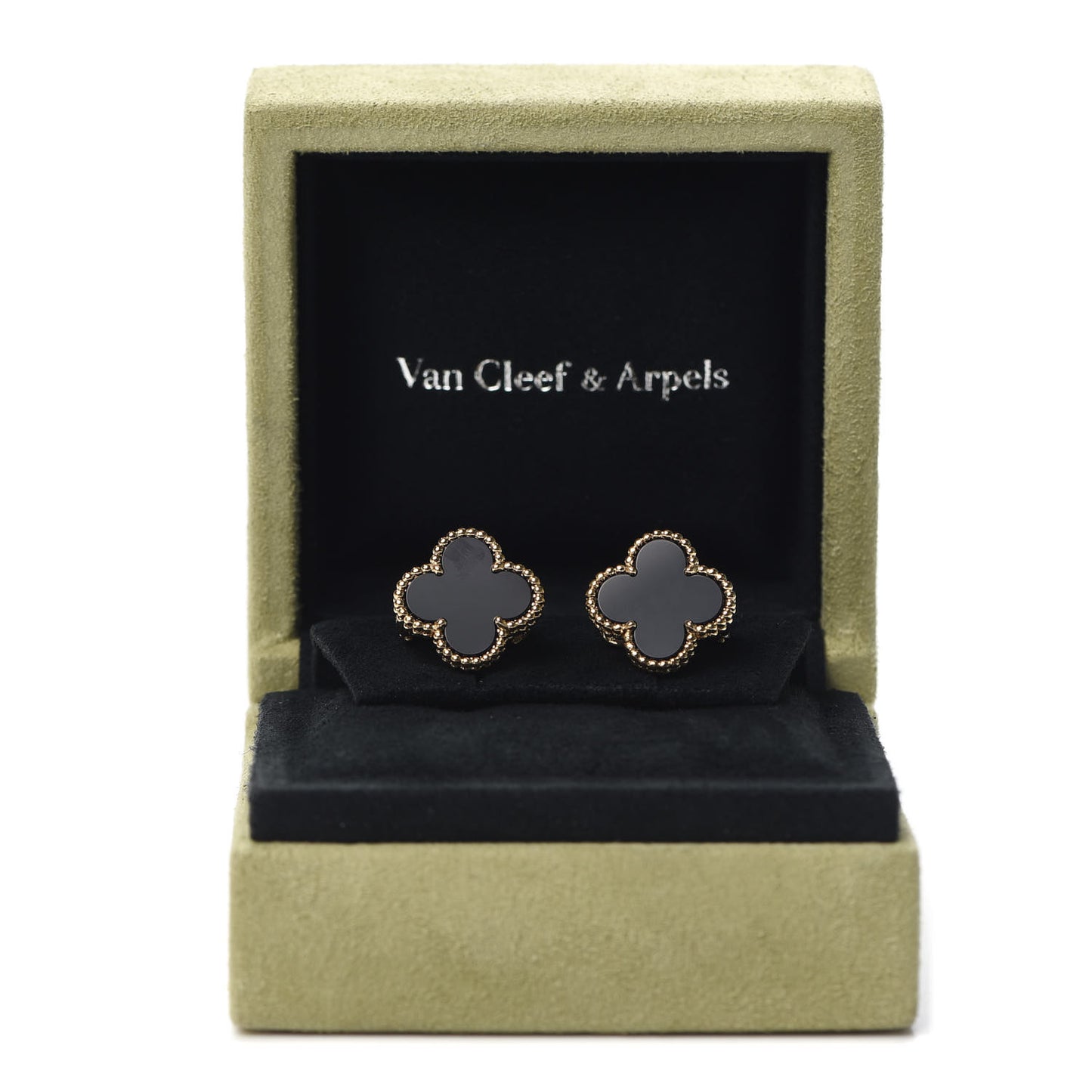 18K Yellow Gold Black Onyx Vintage Alhambra Earrings