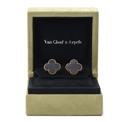 Van Cleef & Arpels 18K Yellow Gold Black Onyx Vintage Alhambra Earrings 5 of 5