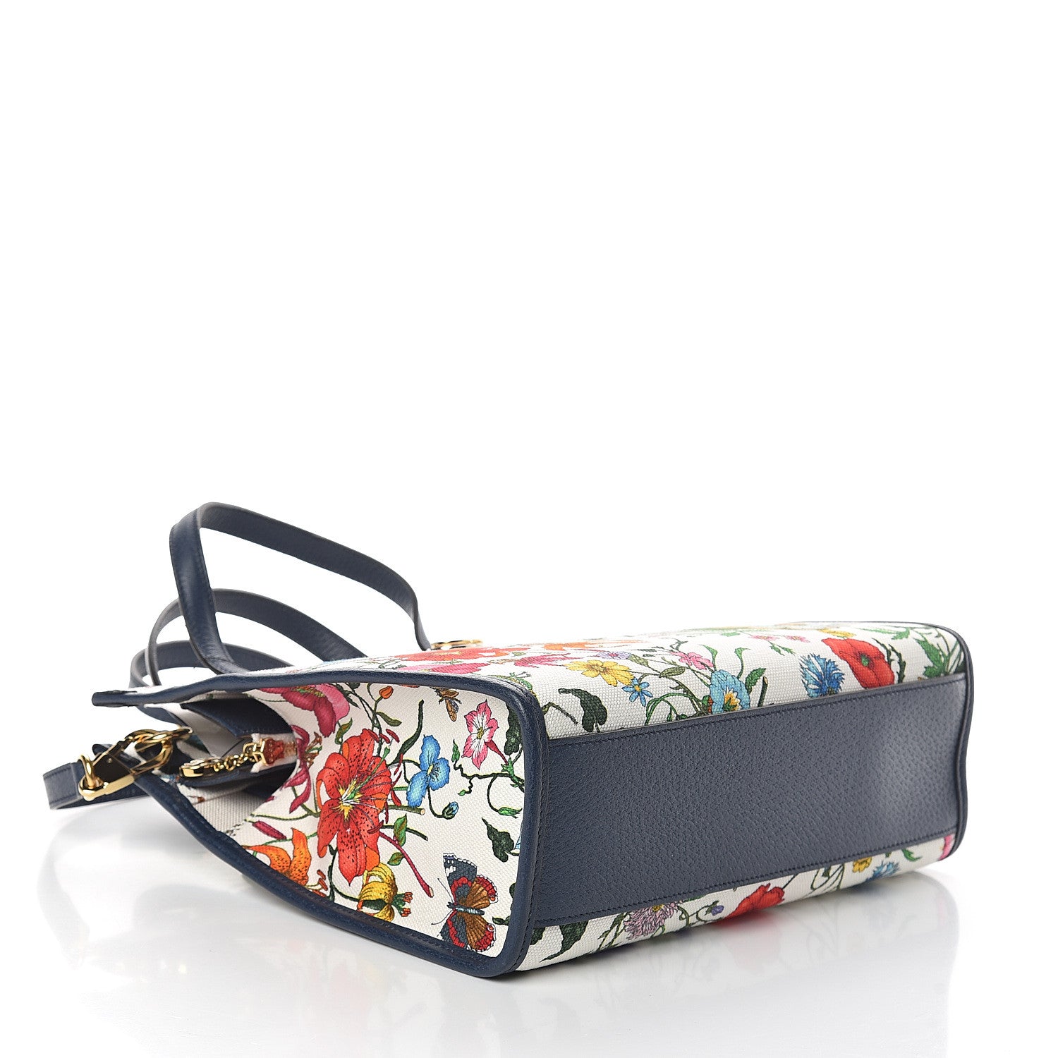 Gucci Canvas Medium Flora Tote White Multicolor Blue Agata 3 of 8