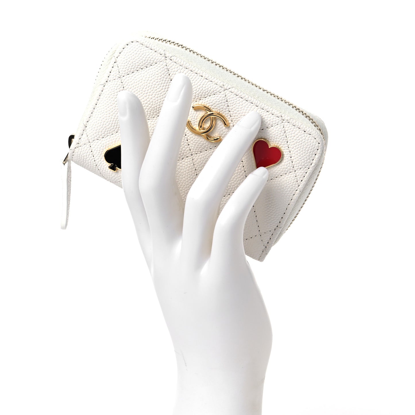 Caviar Enamel Coco Casino Quilted Zip Coin Purse White