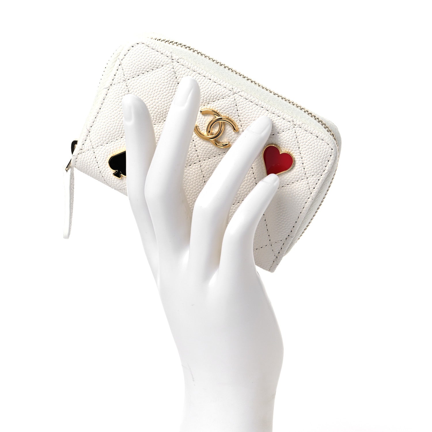 Chanel Caviar Enamel Coco Casino Quilted Zip Coin Purse White 2 of 8