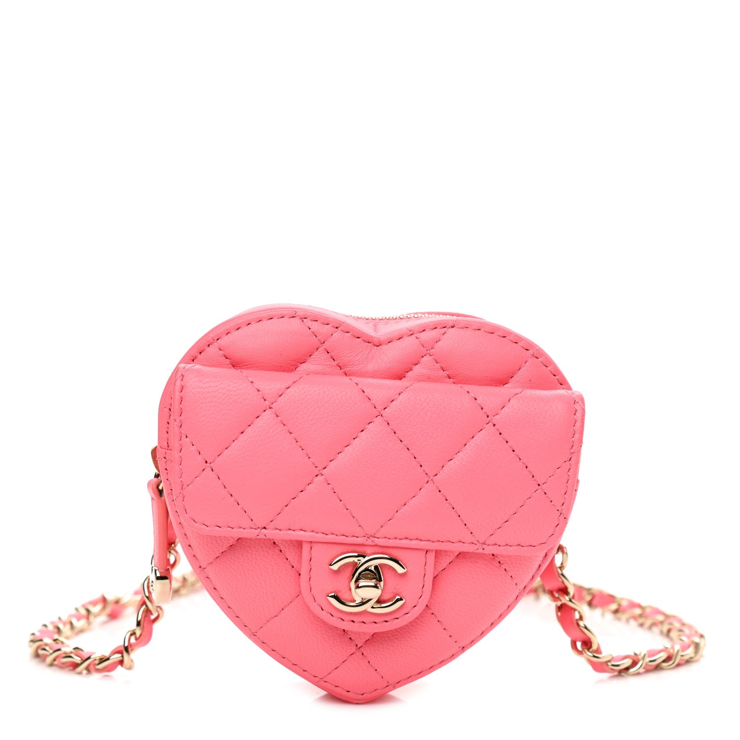 Chanel Lambskin Quilted CC In Love Heart Waist Belt Bag With Chain Pink 1 of 7