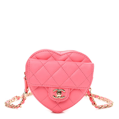 Chanel Lambskin Quilted CC In Love Heart Waist Belt Bag With Chain Pink 1 of 7