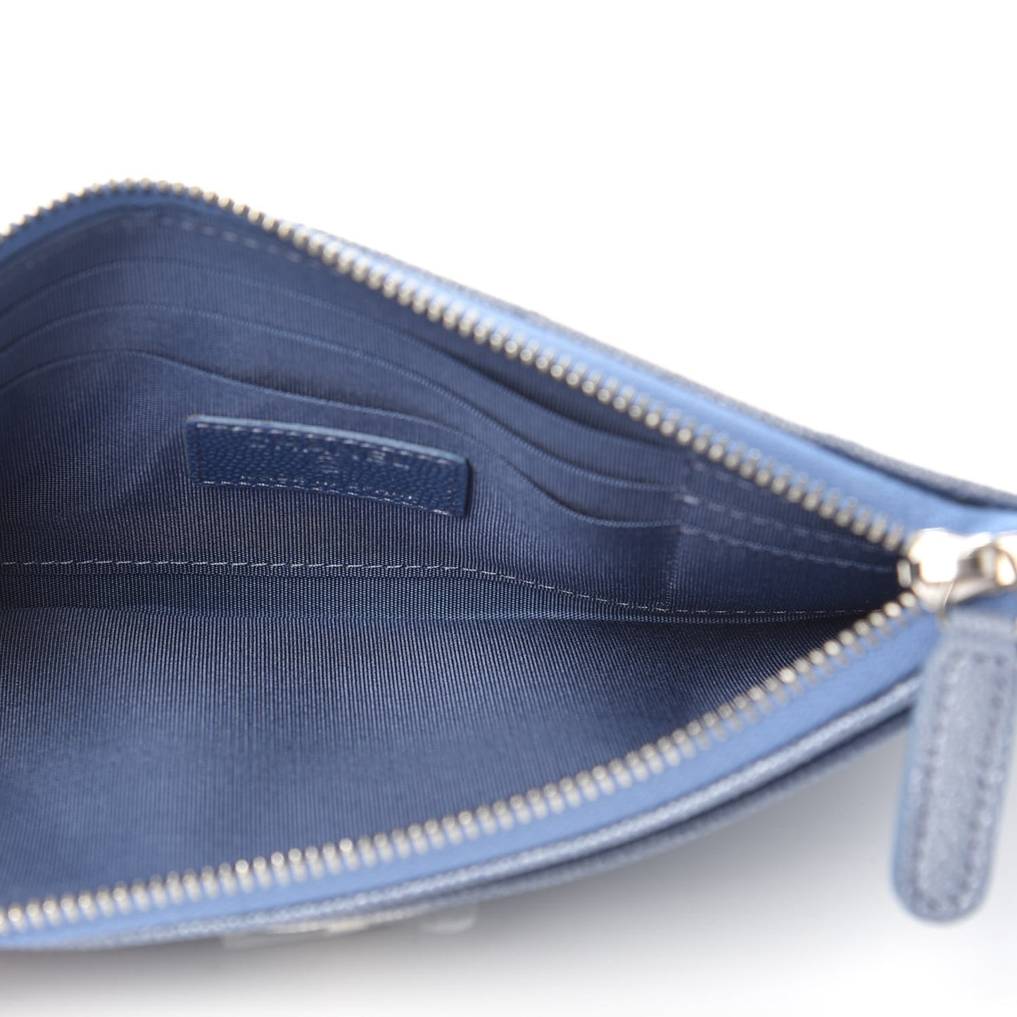 Metallic Caviar Chevron Quilted Mademoiselle Vintage Zip Pouch Blue