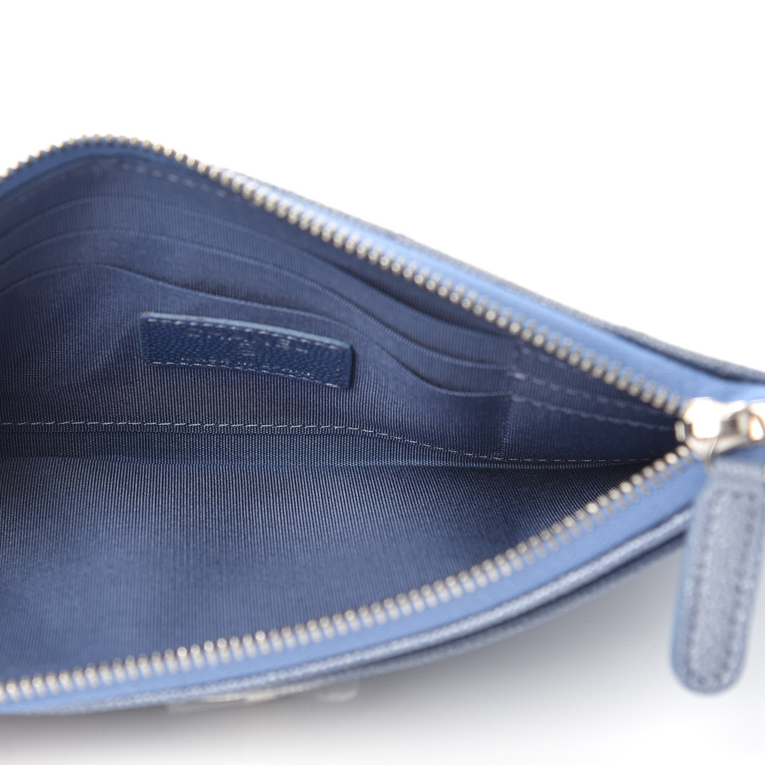 Chanel Metallic Caviar Chevron Quilted Mademoiselle Vintage Zip Pouch Blue 5 of 8