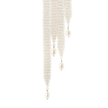 Tiffany Sterling Silver Pearl Elsa Peretti Mesh Tie Necklace 4 of 6