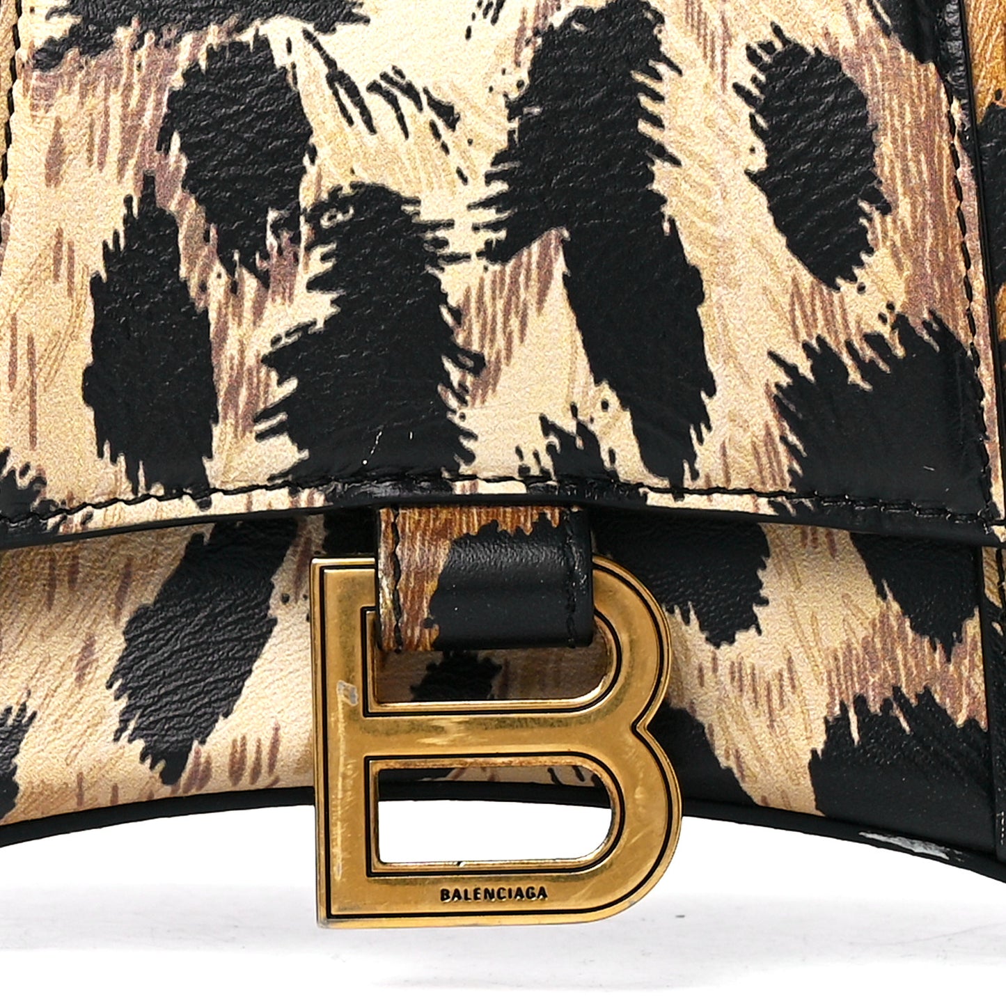 Smooth Calfskin Leopard Print Hourglass Top Handle Bag XS Beige