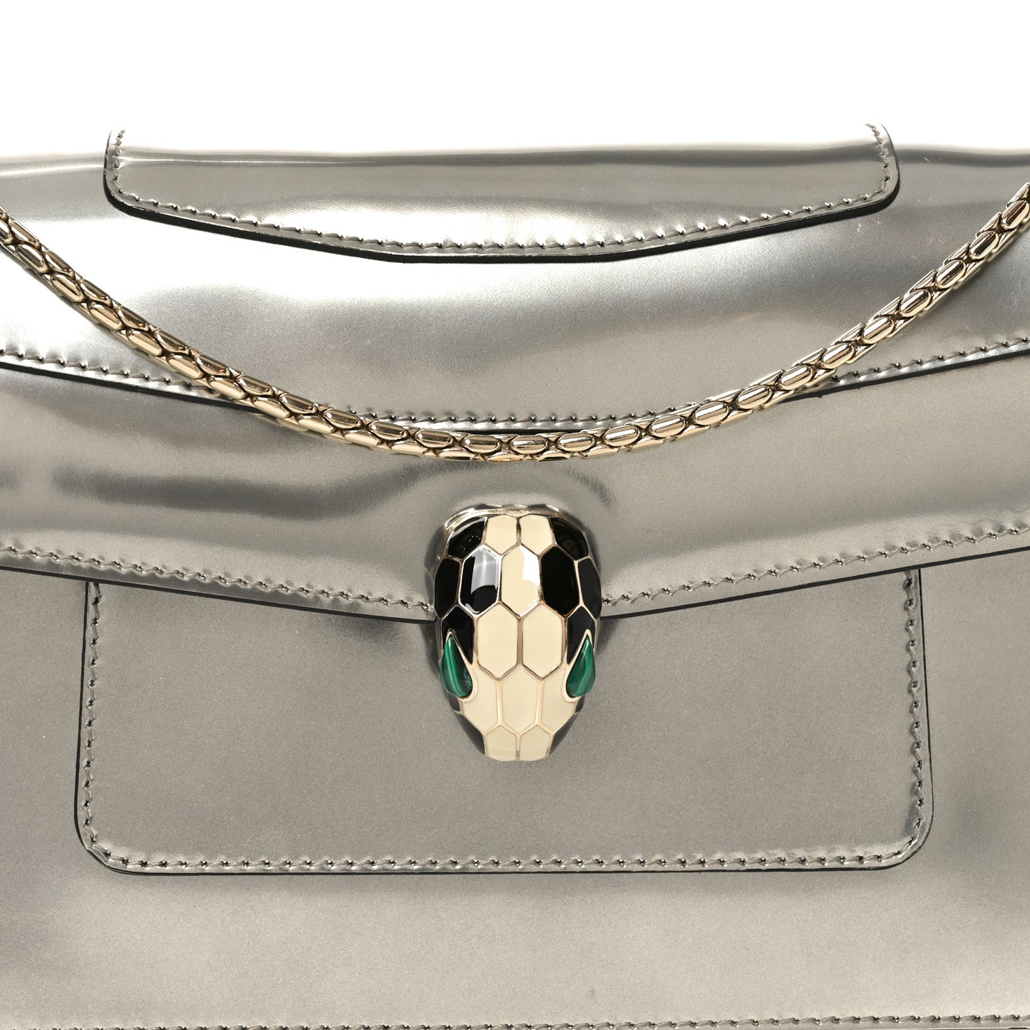 Metallic Calfskin Serpenti Forever Shoulder Bag Silver