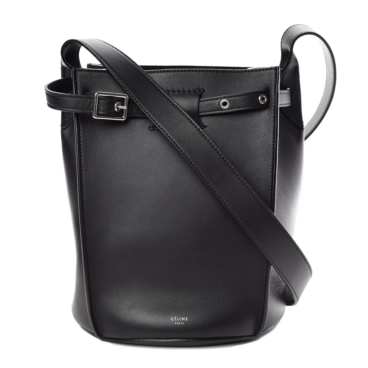 Celine Smooth Calfskin Long Strap Big Bucket Bag Black 1 of 9
