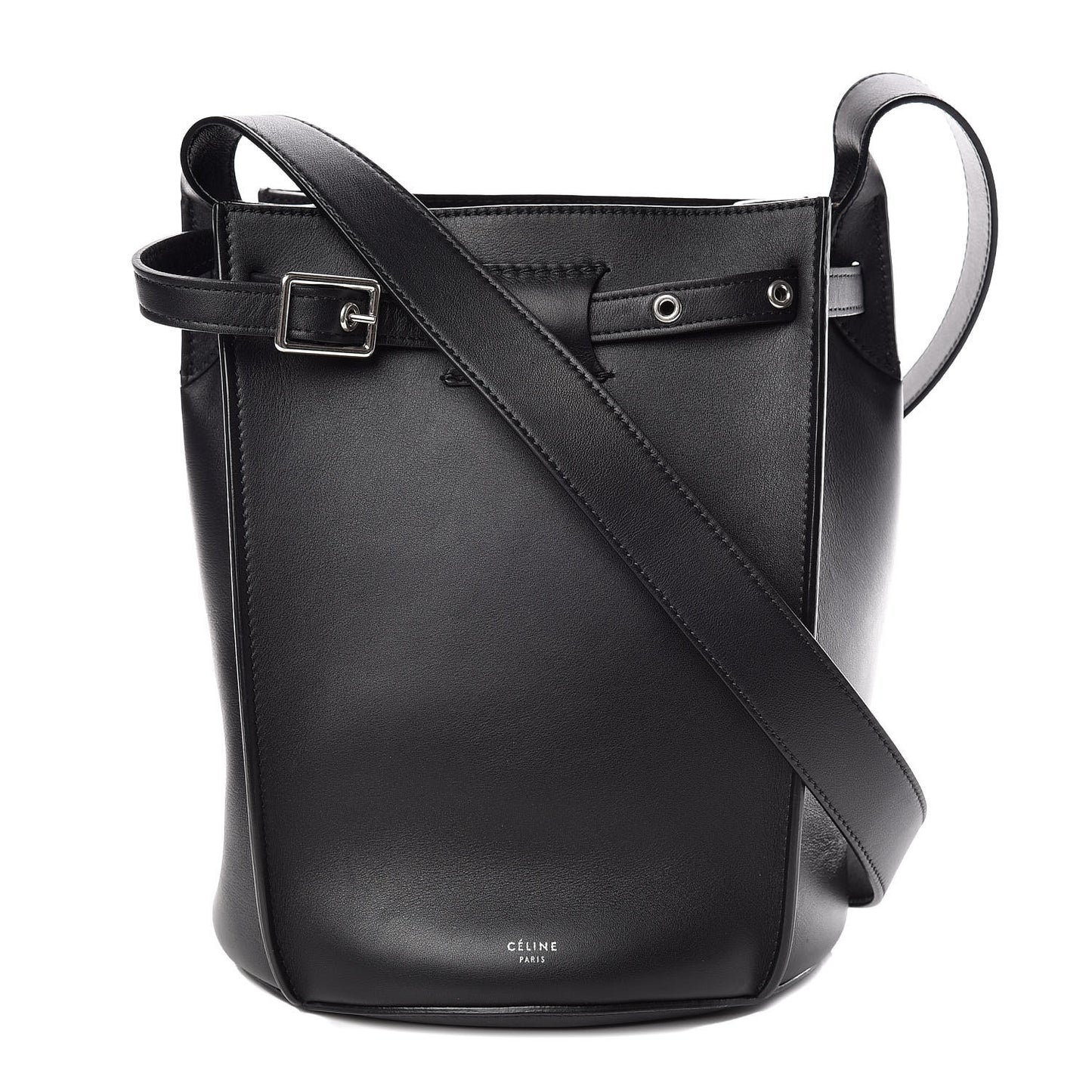 Smooth Calfskin Long Strap Big Bucket Bag Black