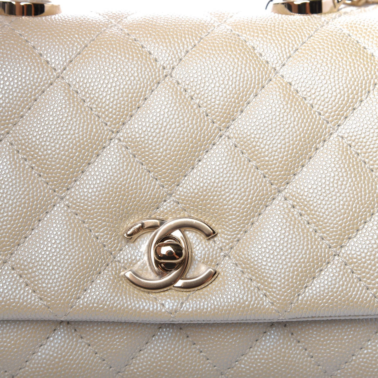 Iridescent Caviar Quilted Extra Mini Coco Handle Flap Ivory