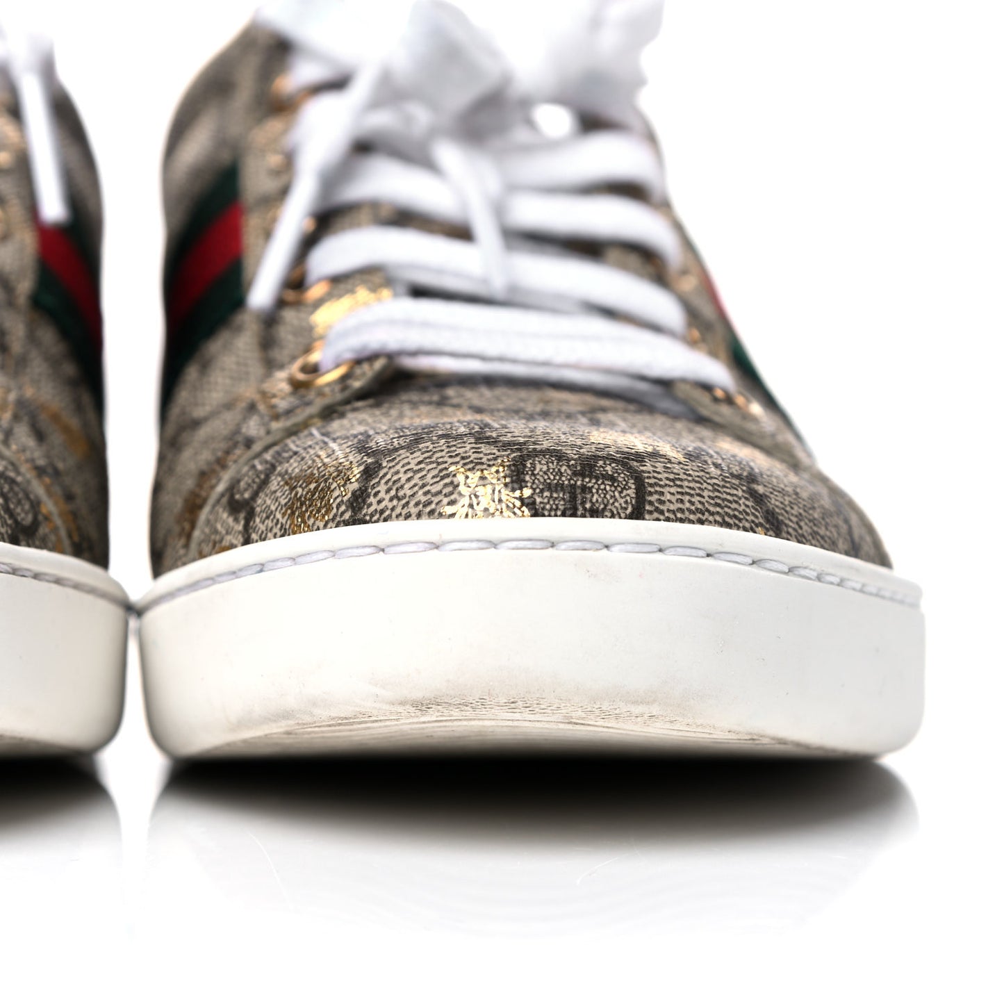 GG Supreme Monogram Bees Ayers Web Womens Ace Sneakers 38.5 Beige Oro Green Red