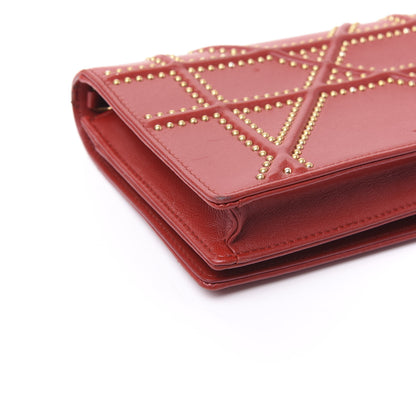 Christian Dior Lambskin Studded Diorama Wallet on Chain Pouch Red 7 of 11