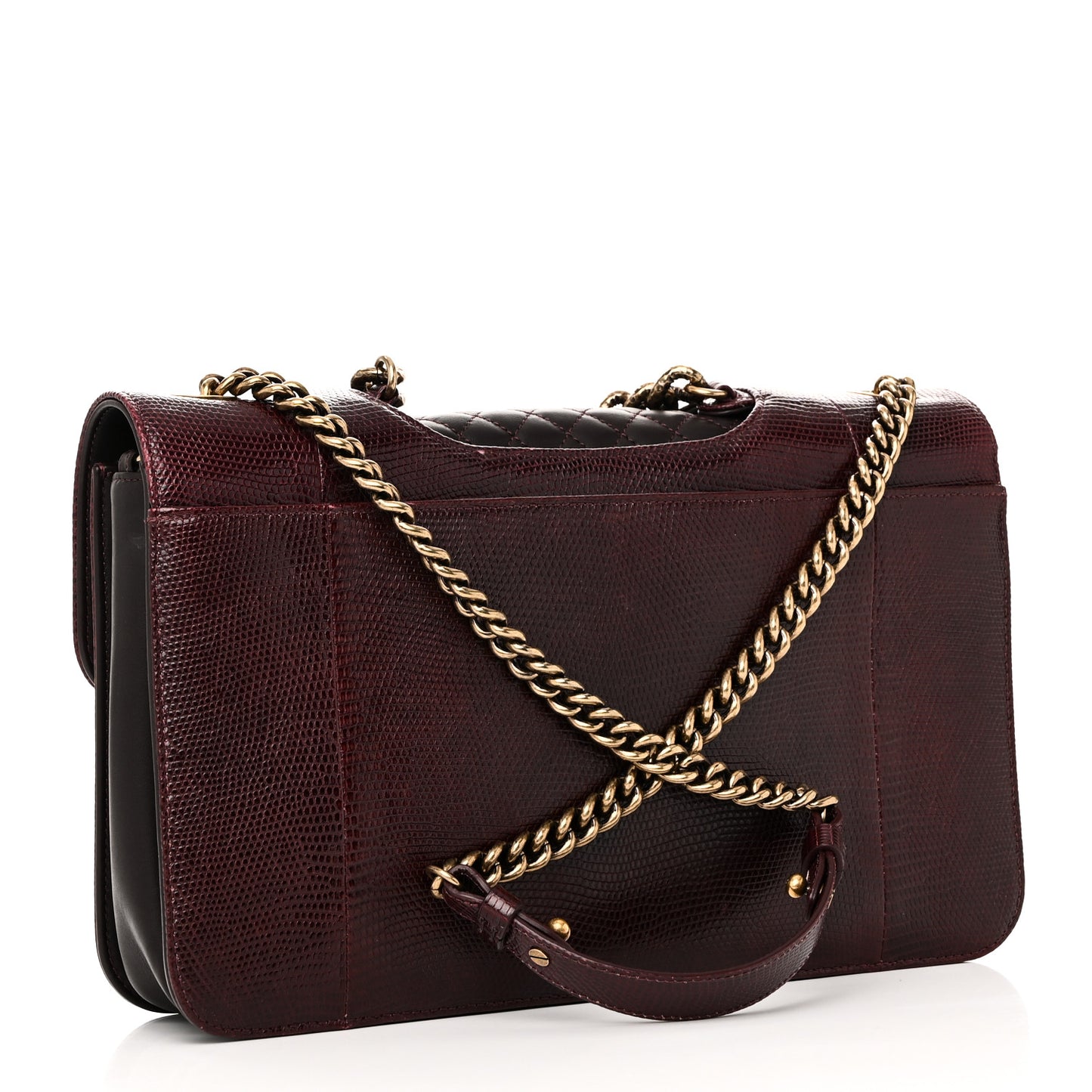 Lizard Lambskin Quilted Large Perfect Edge Flap Burgundy