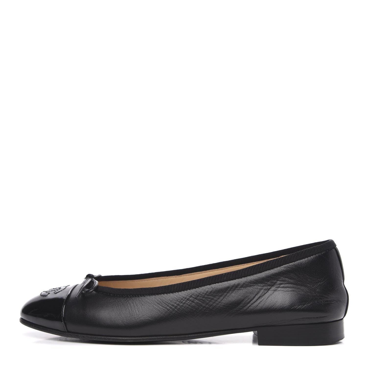 Chanel Lambskin Patent Cap Toe Ballerina Flats 36.5 Black 1 of 11
