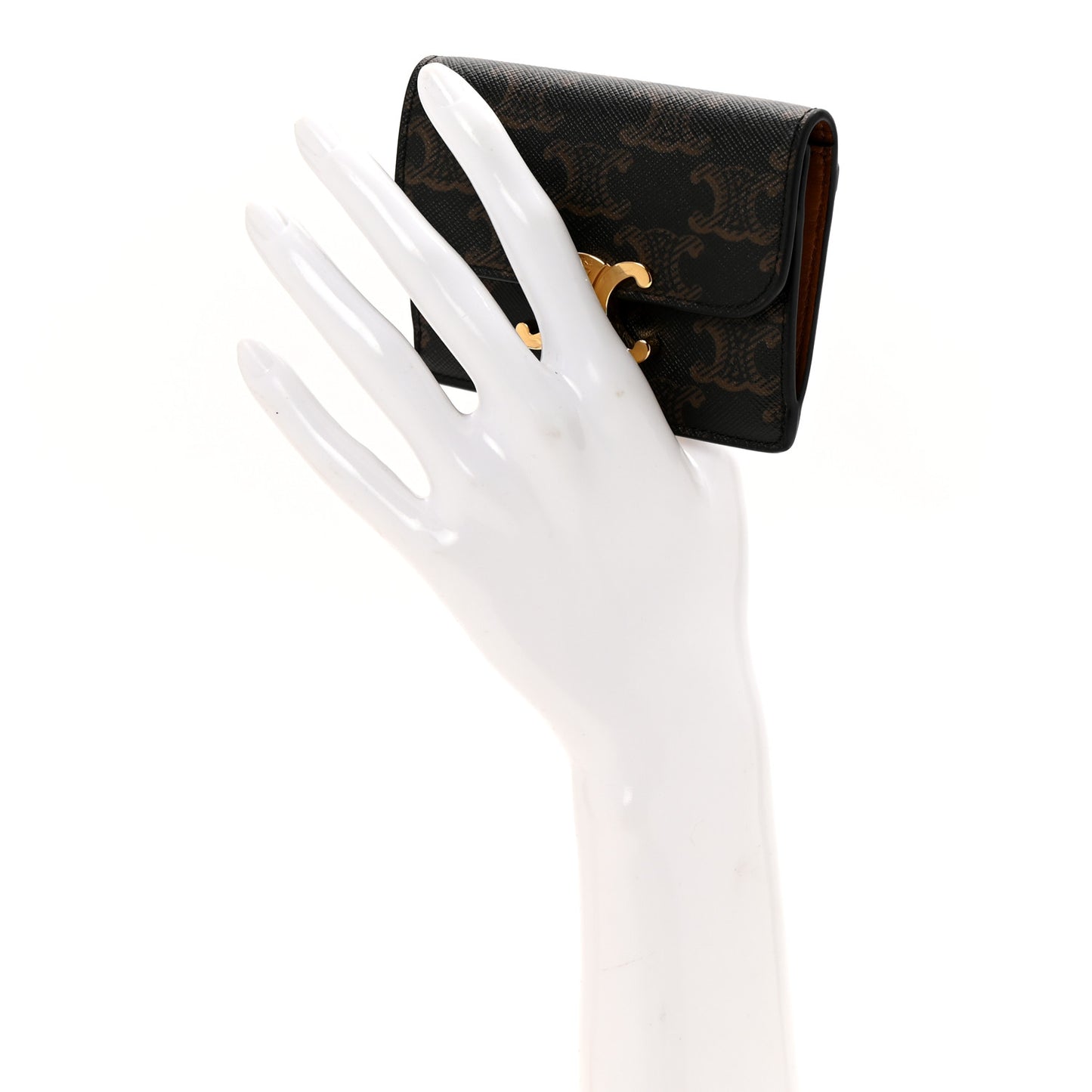 Triomphe Canvas Calfskin Flap Card Holder Tan