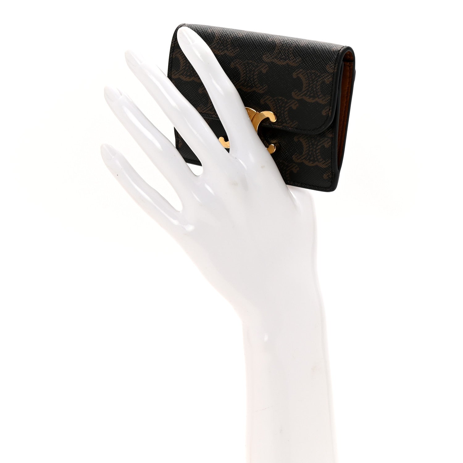 Celine Triomphe Canvas Calfskin Flap Card Holder Tan 2 of 11