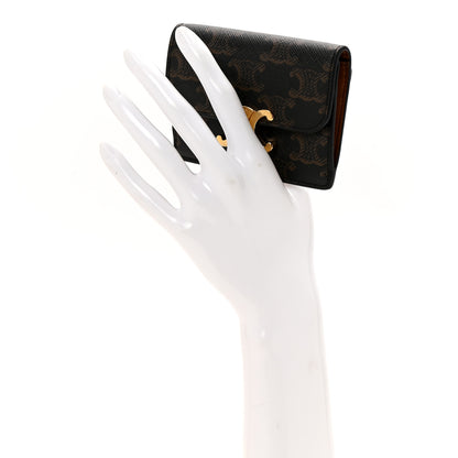 Celine Triomphe Canvas Calfskin Flap Card Holder Tan 2 of 11