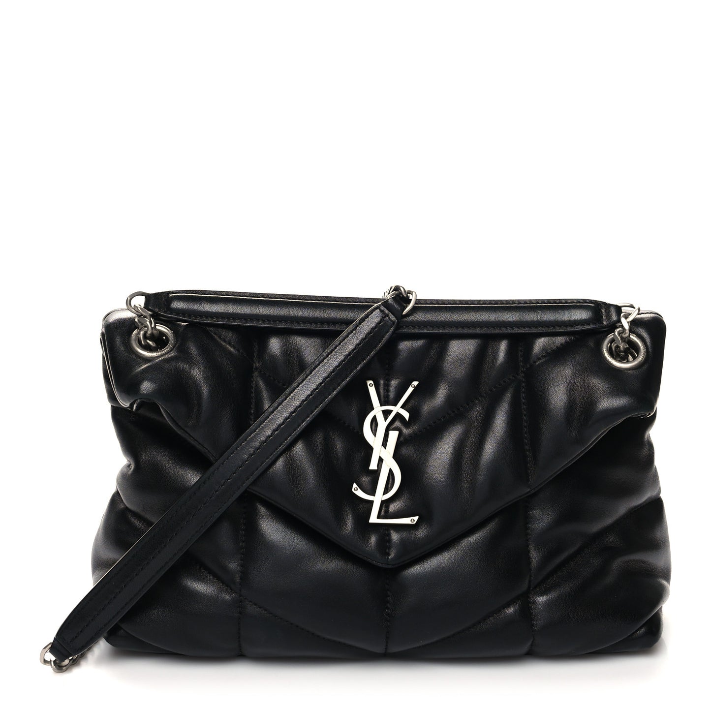 Lambskin Quilted Small Loulou Puffer Monogram Chain Satchel Black