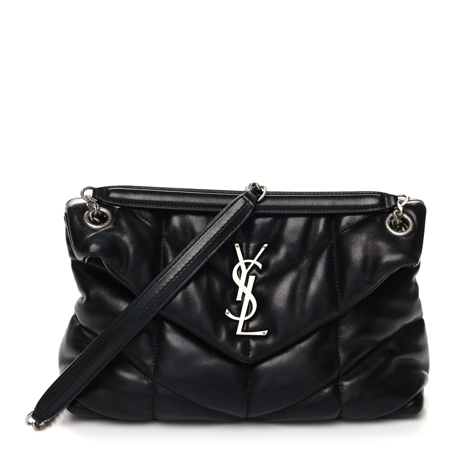Saint Laurent Lambskin Quilted Small Loulou Puffer Monogram Chain Satchel Black 1 of 11