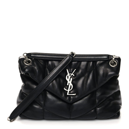 Saint Laurent Lambskin Quilted Small Loulou Puffer Monogram Chain Satchel Black 1 of 11