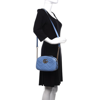 Gucci Calfskin Matelasse Small GG Marmont Chain Shoulder Bag Clear Sky Blue 2 of 10