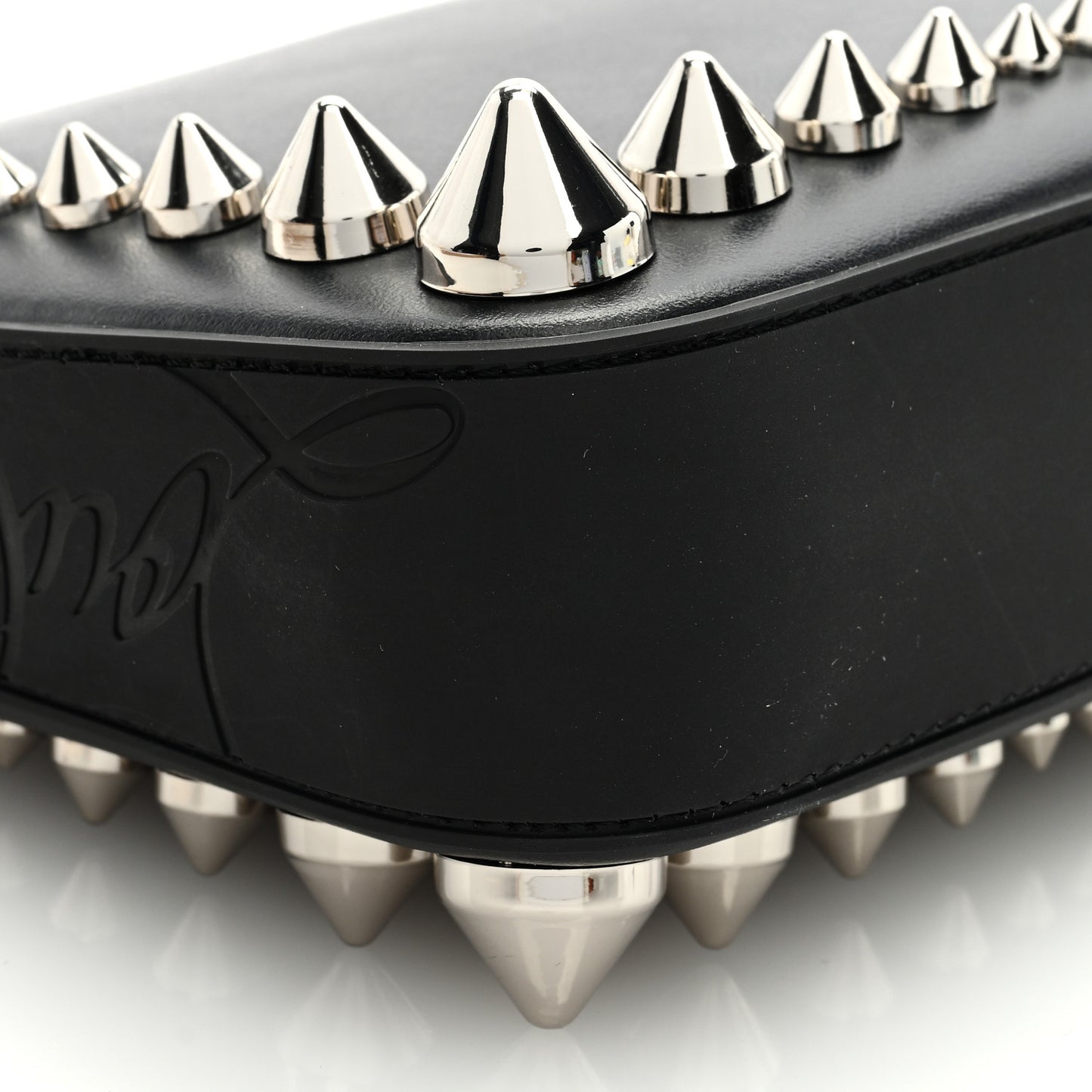 Calfskin Paris Spiked Loubila Chain Clutch Black