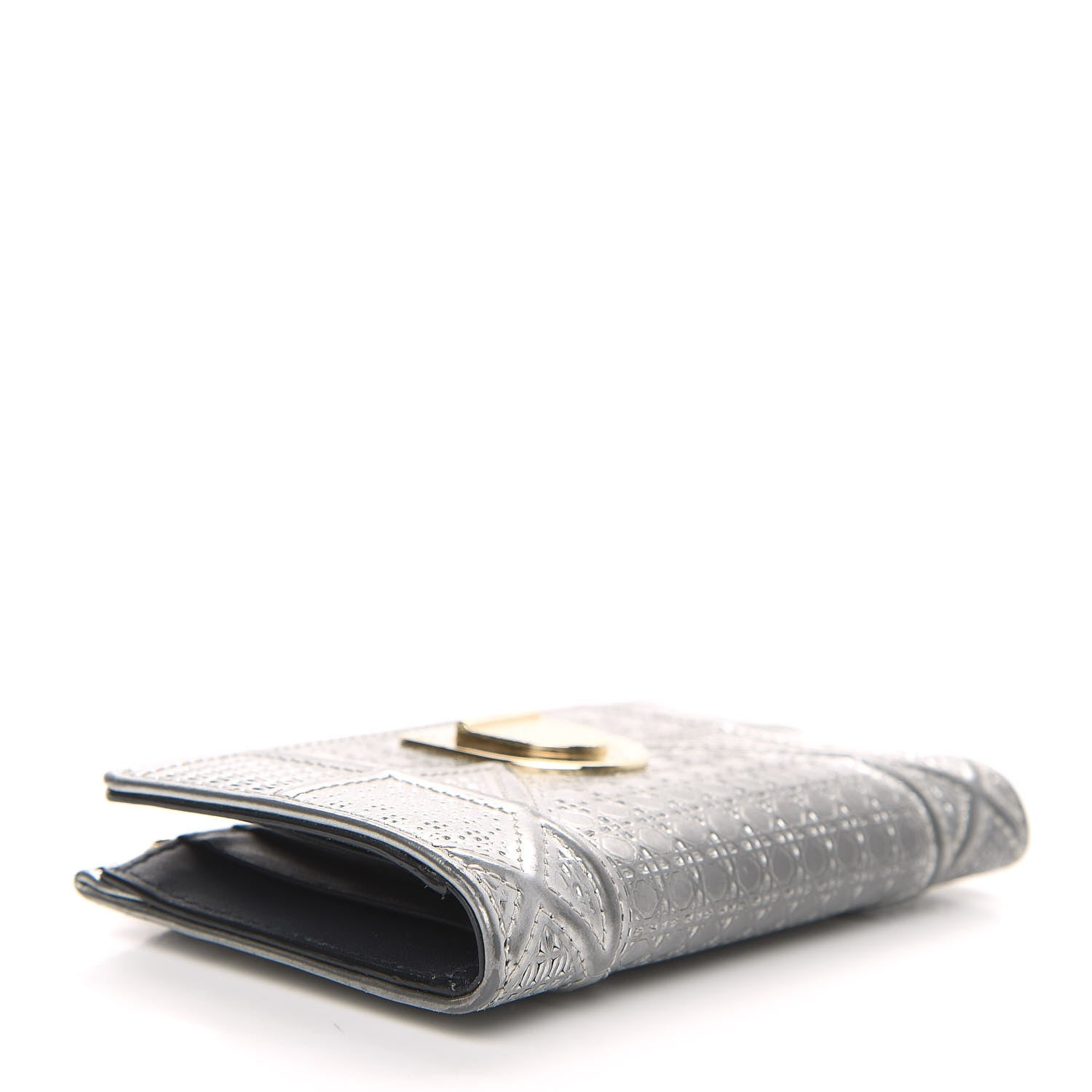Christian Dior Metallic Patent Micro-Cannage Diorama Elancee Wallet Onyx Silver 4 of 6