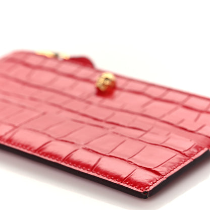 Alexander McQueen Calfskin Crocodile Embossed Skull Zip Wallet Card Holder Deep Red 8 of 8