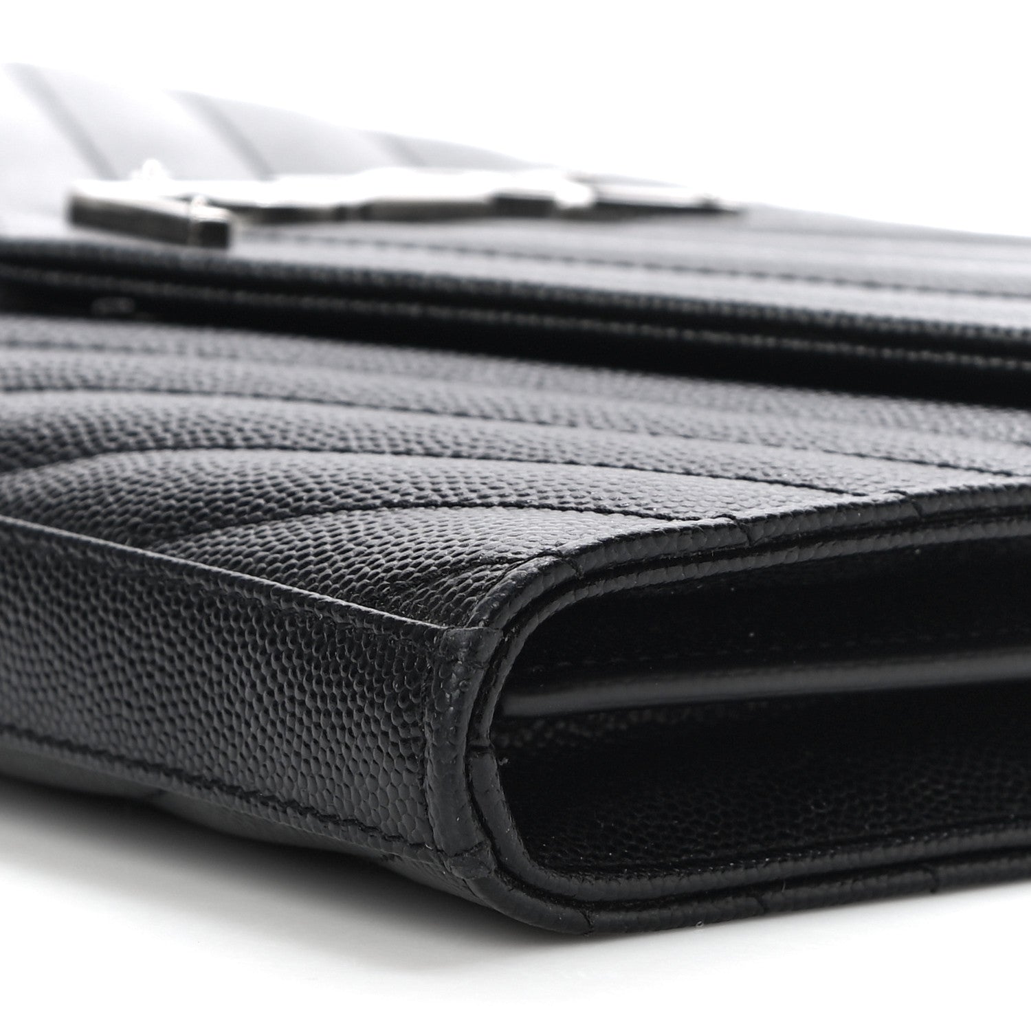 Saint Laurent Grain De Poudre Matelasse Chevron Monogram Chain Wallet Black 10 of 11