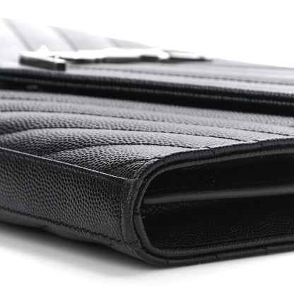 Saint Laurent Grain De Poudre Matelasse Chevron Monogram Chain Wallet Black 10 of 11