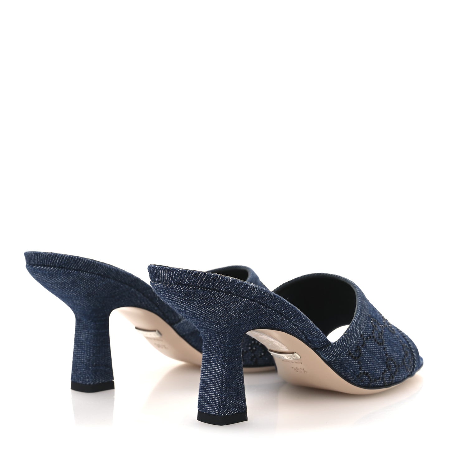 Denim Crystal GG Monogram Mules 36.5 Blue