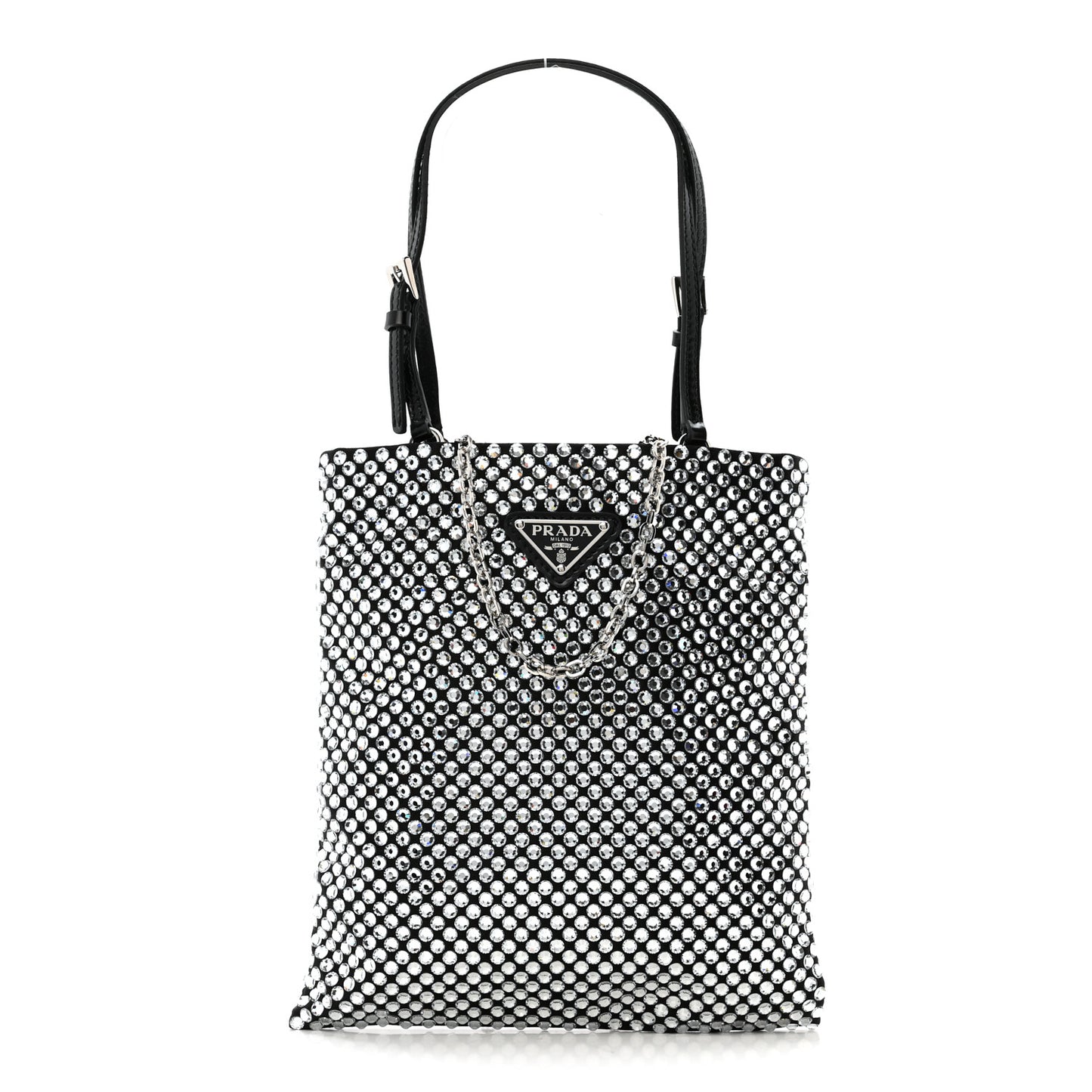 Satin Crystal Metal Triangle Logo Chain Crossbody Handbag Cristal