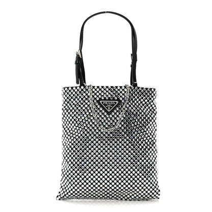 Prada Satin Crystal Metal Triangle Logo Chain Crossbody Handbag Cristal 1 of 10