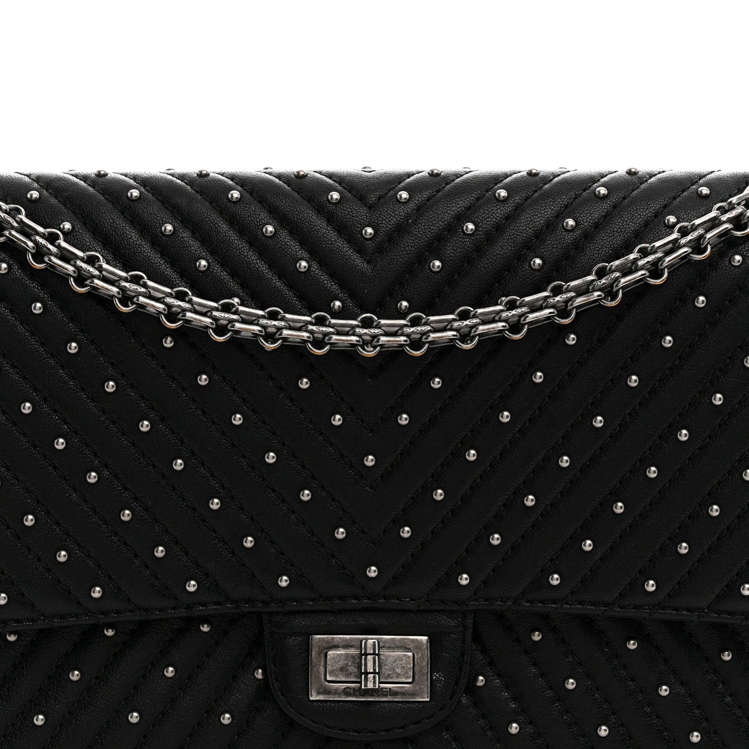 Chanel Sheepskin Chevron Quilted Studded 2.55 Reissue 226 Flap Black 7 of 11