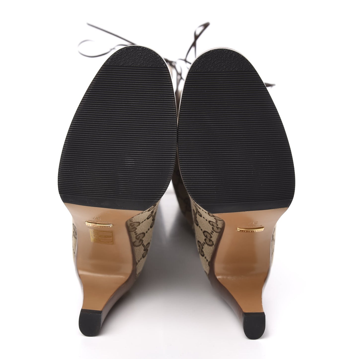 Monogram Lisa Mid Heel Boots 37 Beige Ebony