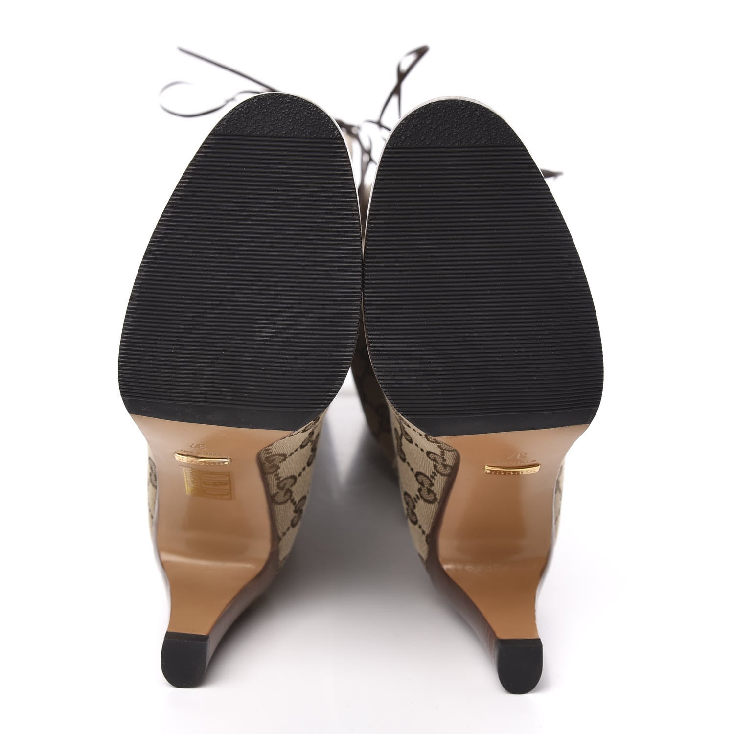 Gucci Monogram Lisa Mid Heel Boots 37 Beige Ebony 5 of 6