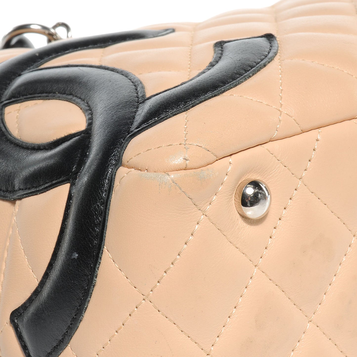 Calfskin Quilted Large Cambon Bowler Beige Black