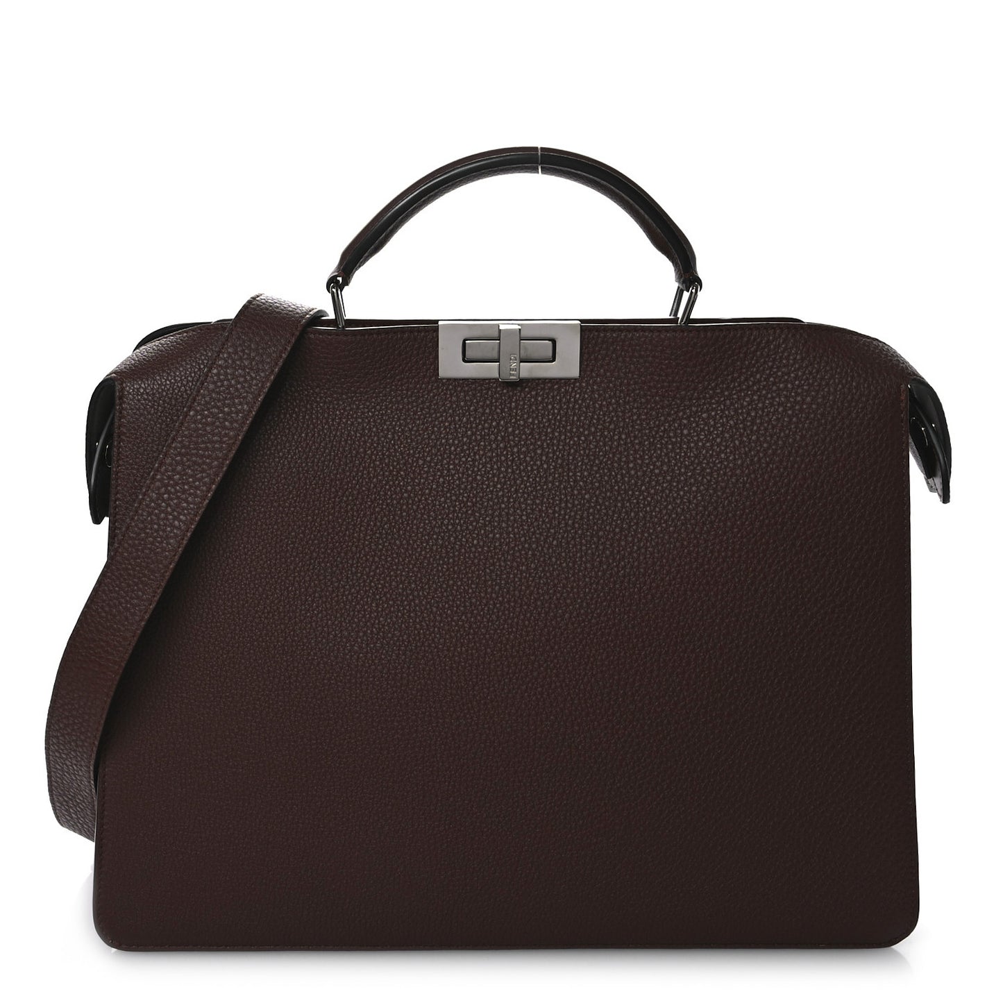 Cuoio Romano Vitello Cover Glazed Fabric Bi-Color FF 1974 Medium Peekaboo I SEE U Satchel Ghianda Saddler Tobacco Moro