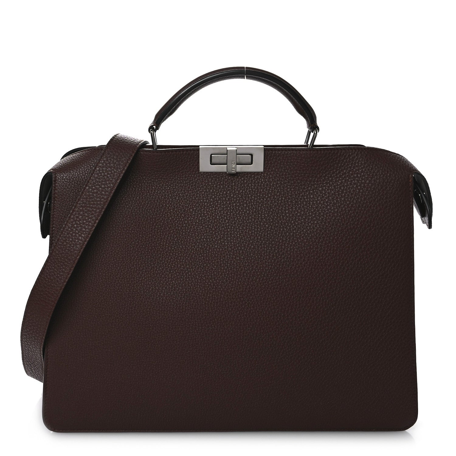 Fendi Cuoio Romano Vitello Cover Glazed Fabric Bi-Color FF 1974 Medium Peekaboo I SEE U Satchel Ghianda Saddler Tobacco Moro 1 of 9